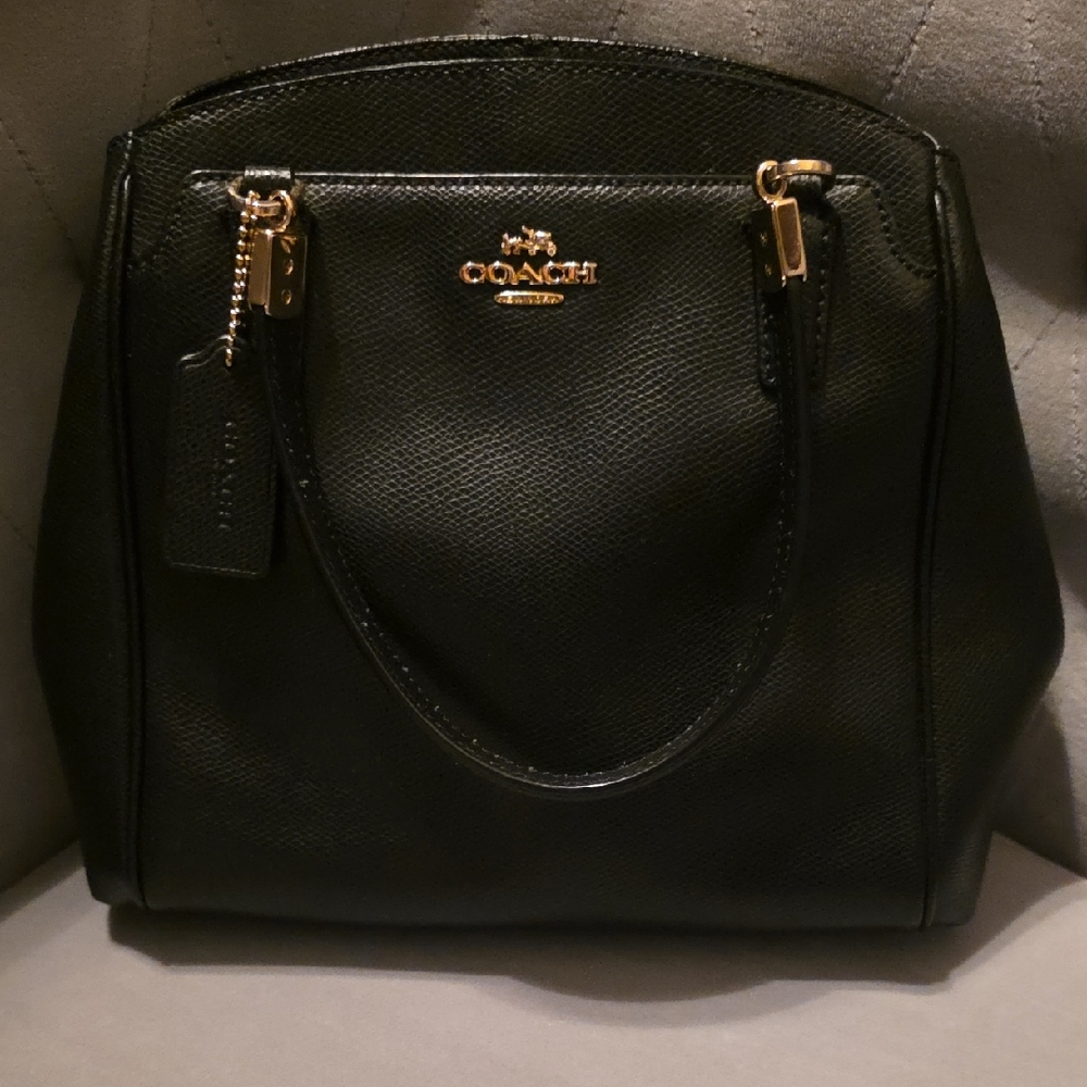 Coach Black Leather Shoulder Bag with Gold Accents